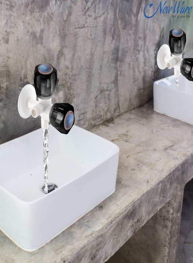 NEW WARE صنبور زاوية PVC ثنائي الاتجاه من نيو وير | صنبور زاوية ثنائي الاتجاه مثبت على الحائط مع شفة جدارية للحمام والمطبخ - Image 2